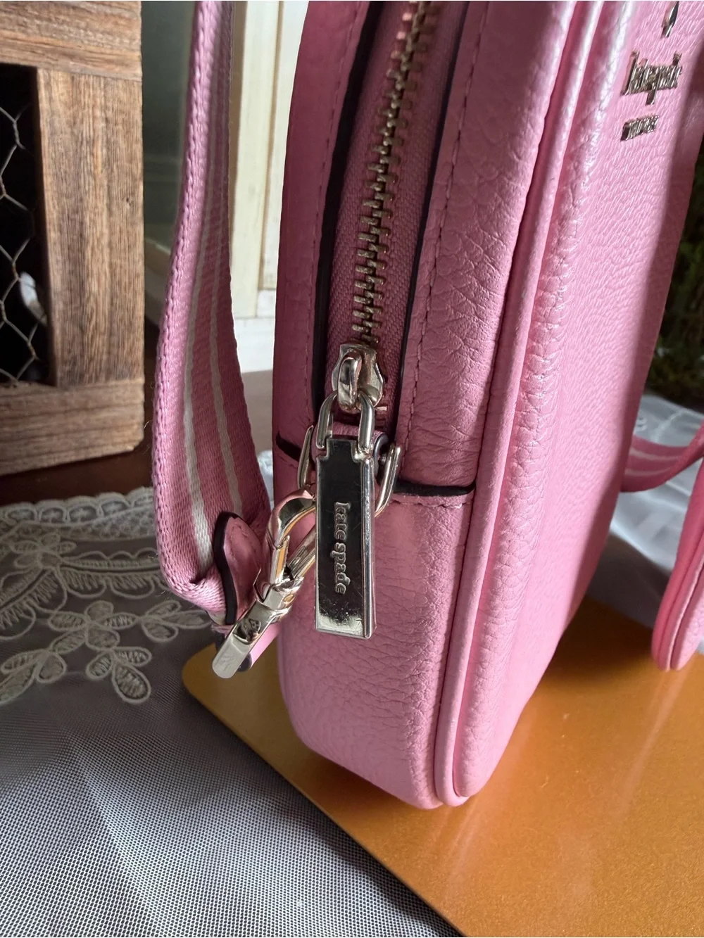 kate spade New York pink pebble leather crossbody with detachable coin pouch
